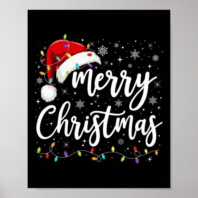 God jul Ljus Red Santa Hat Julafton Familj M Poster (Framsidan)