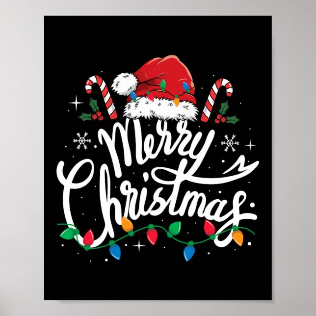 God jul Ljus Red Santa Hat Julafton Familj M Poster (Framsidan)