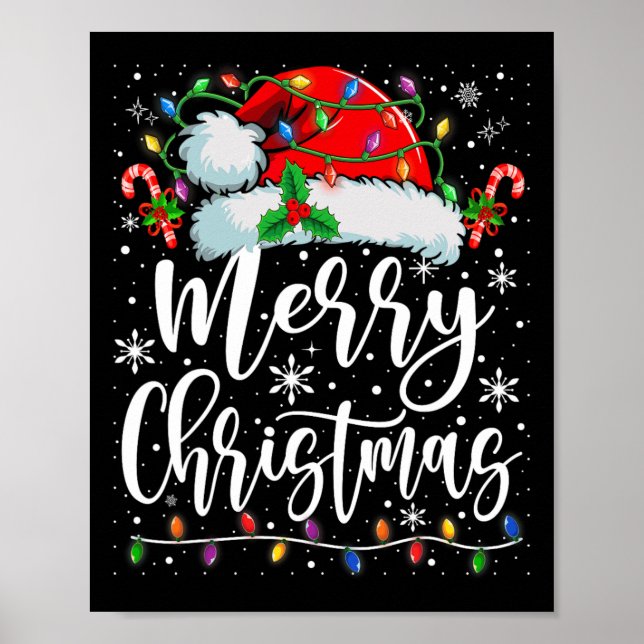 God jul Ljus Red Santa Hat Julafton Familj M Poster (Framsidan)