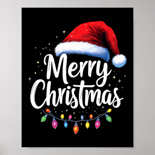 God jul Ljus Red Santa Hat Julafton Familj M Poster (Framsidan)