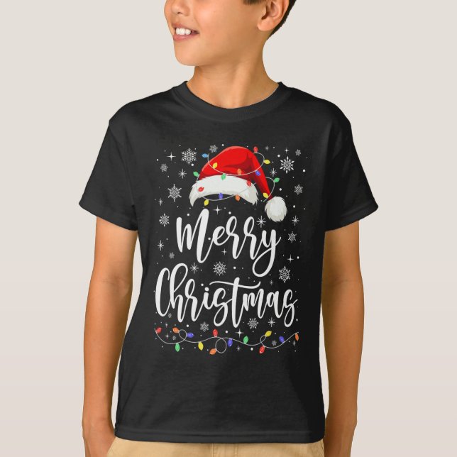 God jul Ljus Red Santa Hat Julafton Familj M T Shirt (Framsida)