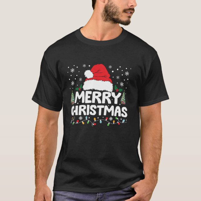 God jul Ljus Red Santa Hat Julafton Familj M T Shirt (Framsida)