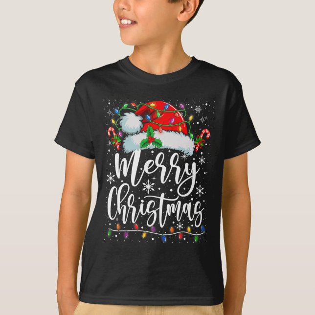 God jul Ljus Red Santa Hat Julafton Familj M T Shirt (Framsida)