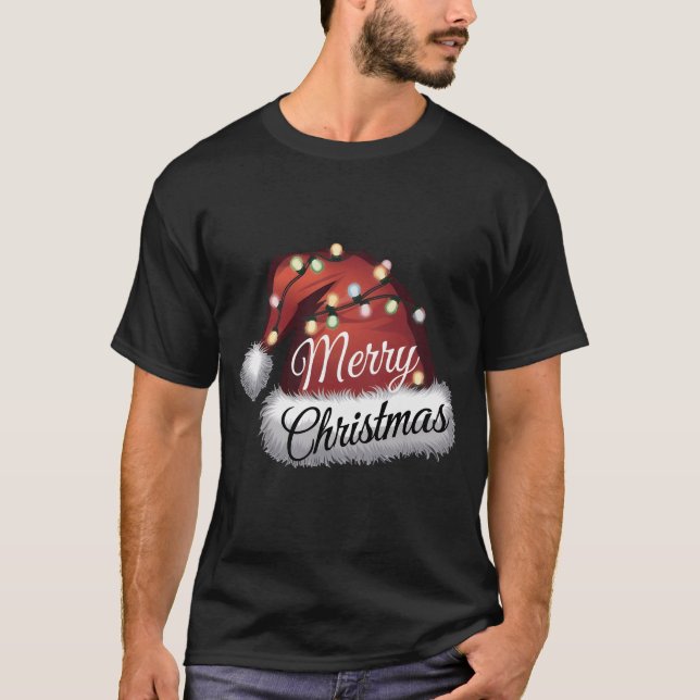 God jul Ljus Red Santa Hat Julafton Familj M T Shirt (Framsida)