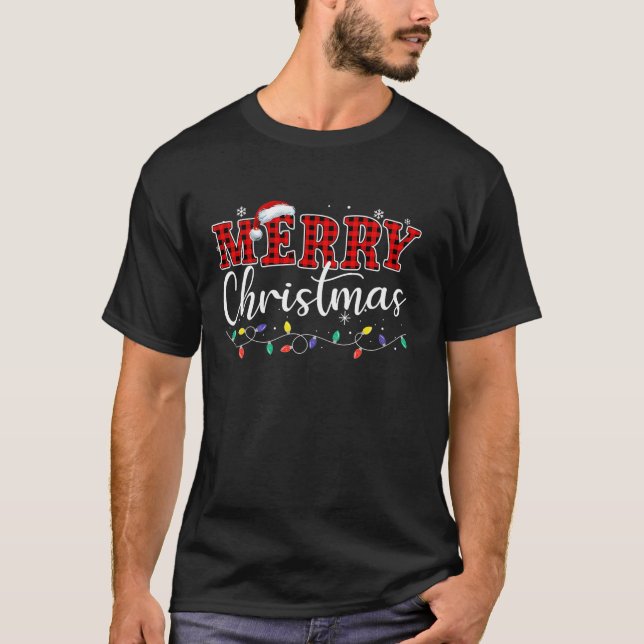 God jul Ljus Red Santa Hat Julafton Familj M T Shirt (Framsida)