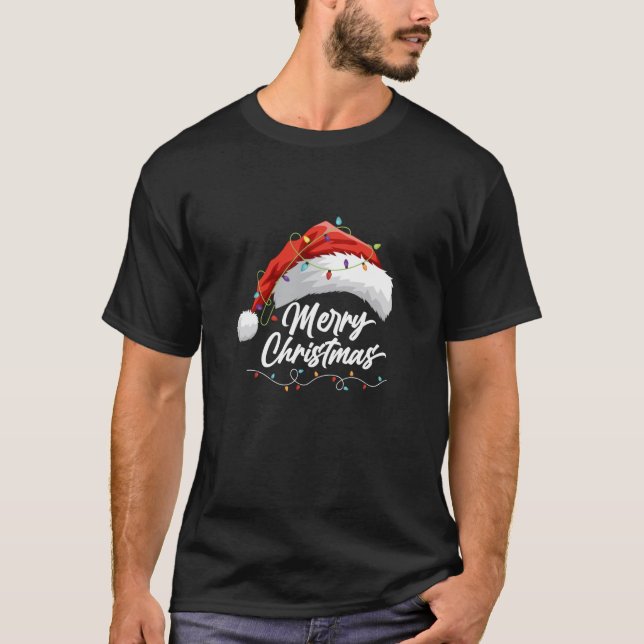 God jul Ljus Red Santa Hat Julafton-familjen T Shirt (Framsida)