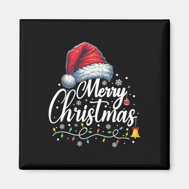 God jul Ljus Santa Hat Funny Julafton-familjen Magnet (Framsidan)