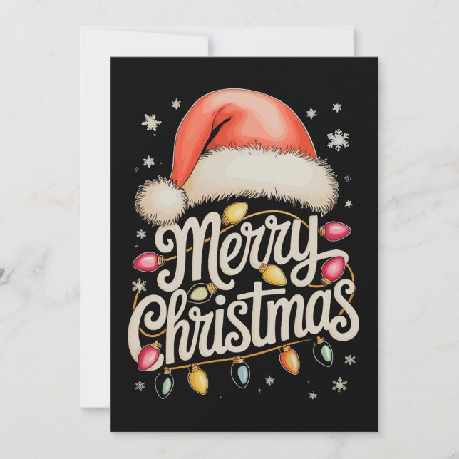 God jul Ljus Santa Hat Julafton-familjen Julkort (Framsida)