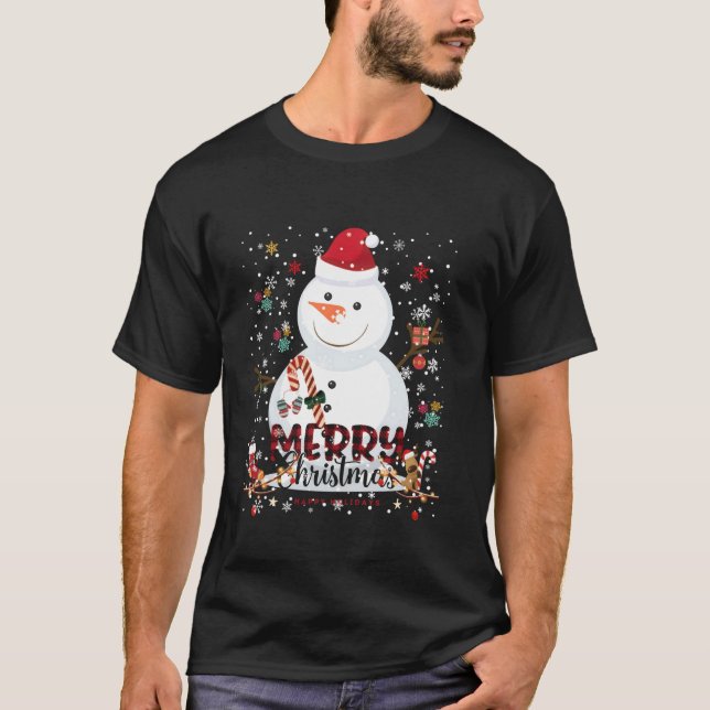 God jul Ljus Snögubbe Red Santa Hat Julafton T Shirt (Framsida)