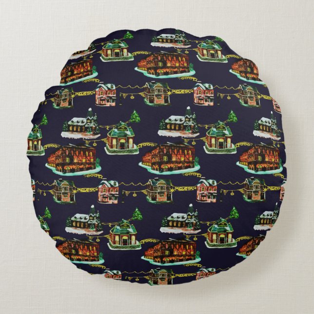 God Jul - ljus - Träd i huset Rund Kudde (Framsidan)