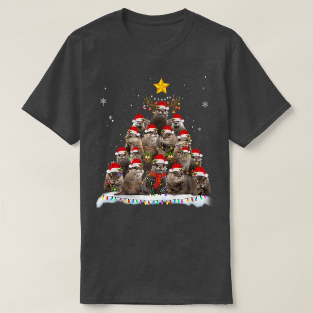 God jul Ljus Träd Otter Santa Dekoration, Otter Sa T Shirt (Design framsida)