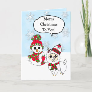 God jul Llama och Snögubbe Hand plockade Kort