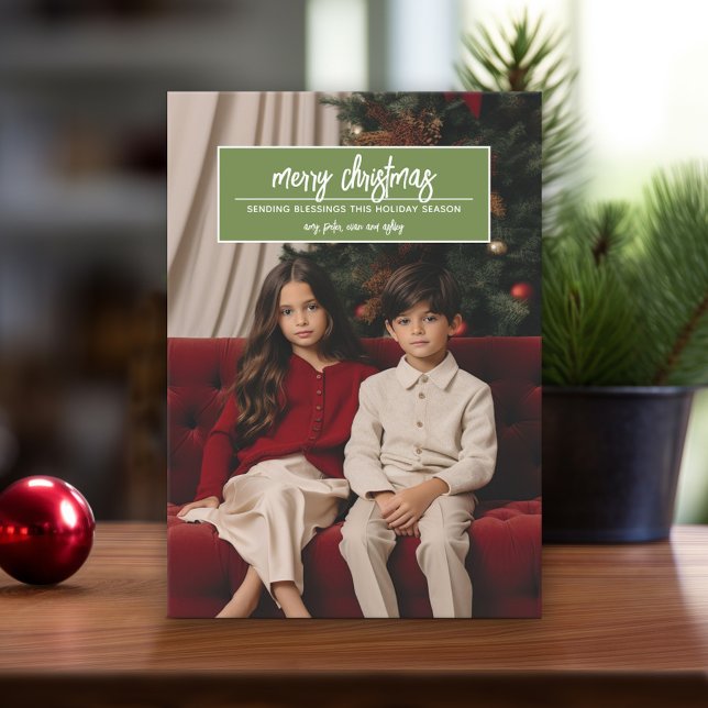 God jul - Lodrät Photo Hälsning överst Julkort (Modern Christmas Card with Photos)
