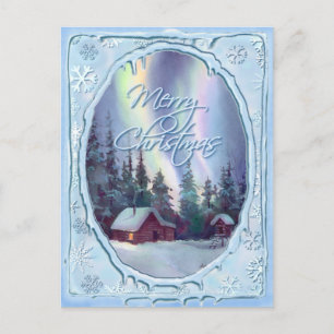 GOD JUL LOG CABIN by SHARON SHARPE Helg Vykort