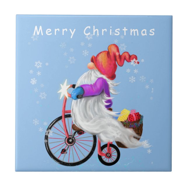 God jul - Lönnblomma med bike och gåvor Kakelplatta (Framsidan)
