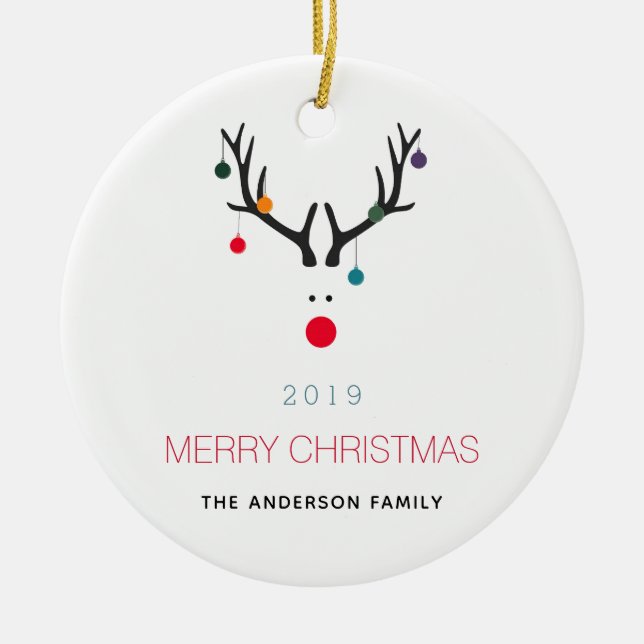 God jul lustiga renar, vit röd familj julgransprydnad keramik (Framsidan)