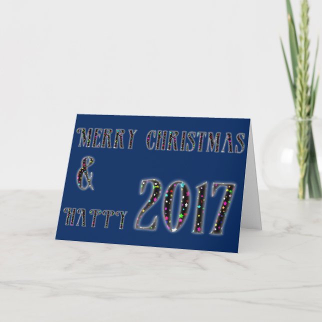 God jul & Lycklig 2017 Stars Typografi Helgkort (Framsida)