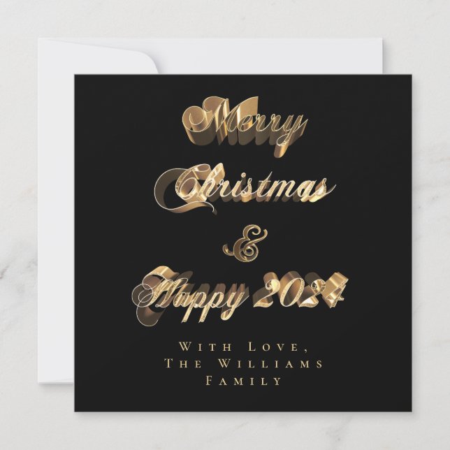 God jul Lycklig 2024 Svart och Guld Julkort (Framsida)