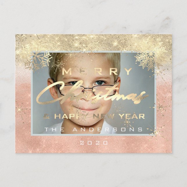 God jul Lycklig år Guld Fotoglädjen Snö Vykort (Framsida)