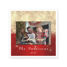 God jul Lycklig-året Guld fotovit (röd)