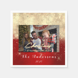 God jul Lycklig-året Guld fotovit (röd) Pappersservett