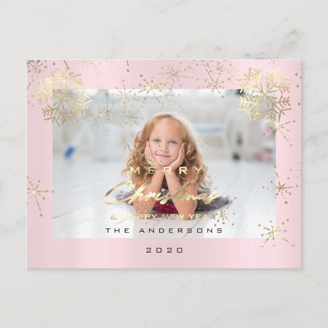 God jul Lycklig-året Guld Snö Rosa Foto Vykort (Framsida)