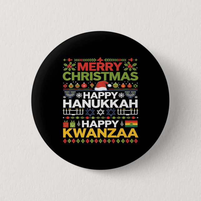 God jul Lycklig Hanukkah Lycklig Kwanzaa 12 Knapp (Framsida)