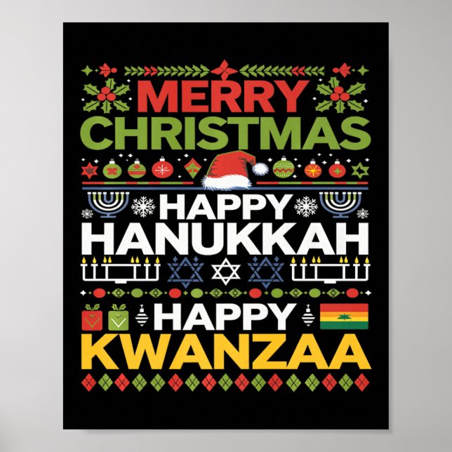 God jul Lycklig Hanukkah Lycklig Kwanzaa 12 Poster (Framsidan)