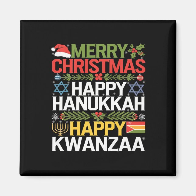 God jul Lycklig Hanukkah Lycklig Kwanzaa 13 Magnet (Framsidan)