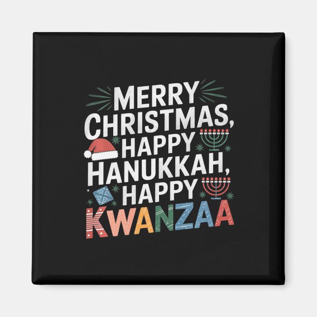 God jul Lycklig Hanukkah Lycklig Kwanzaa 14 Magnet (Framsidan)