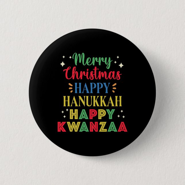 God jul Lycklig Hanukkah Lycklig Kwanzaa 15 Knapp (Framsida)