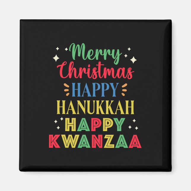 God jul Lycklig Hanukkah Lycklig Kwanzaa 15 Magnet (Framsidan)