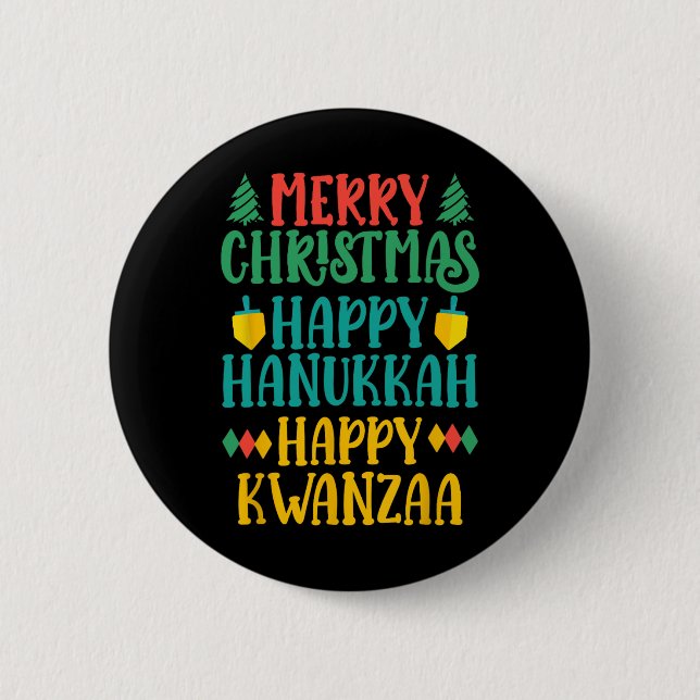 God jul Lycklig Hanukkah Lycklig Kwanzaa 16 Knapp (Framsida)