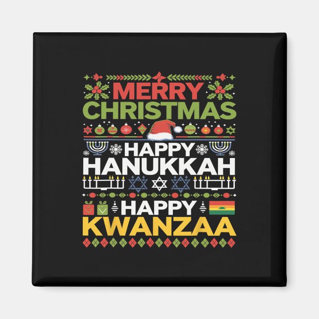 God jul Lycklig Hanukkah Lycklig Kwanzaa 17 Magnet (Framsidan)