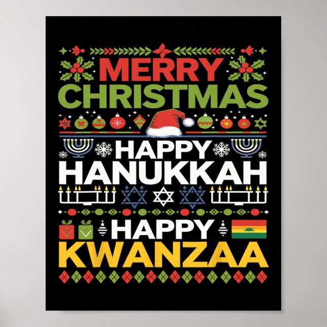God jul Lycklig Hanukkah Lycklig Kwanzaa 17 Poster (Framsidan)
