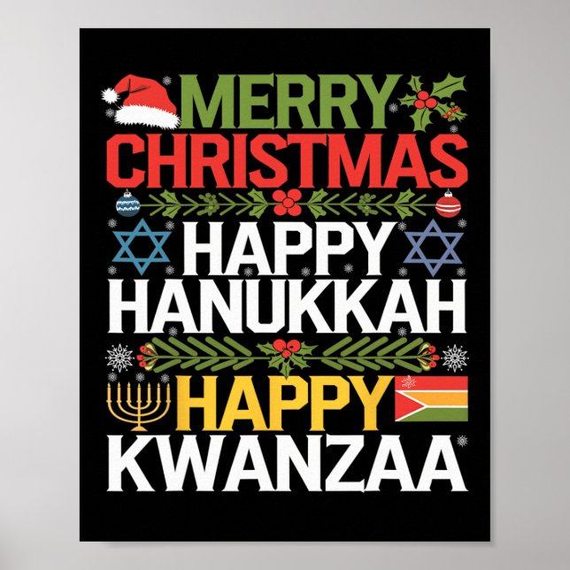 God jul Lycklig Hanukkah Lycklig Kwanzaa 18 Poster (Framsidan)
