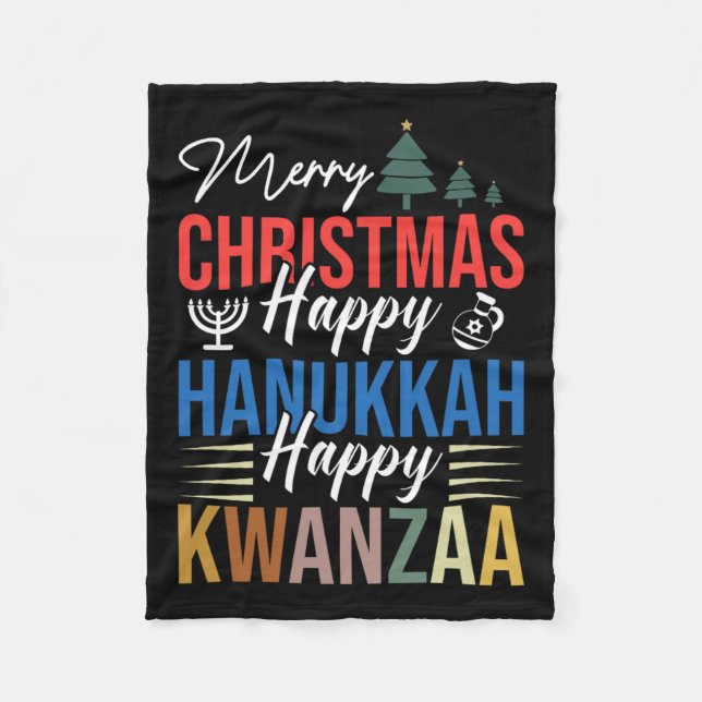 God jul Lycklig Hanukkah Lycklig Kwanzaa 3 Fleecefilt (Framsidan)
