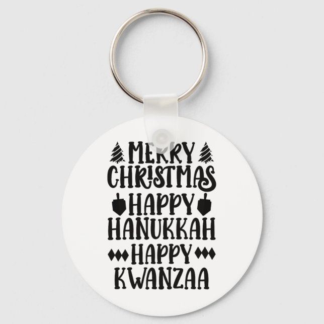 God jul Lycklig Hanukkah Lycklig Kwanzaa 6 Nyckelring (Framsida)
