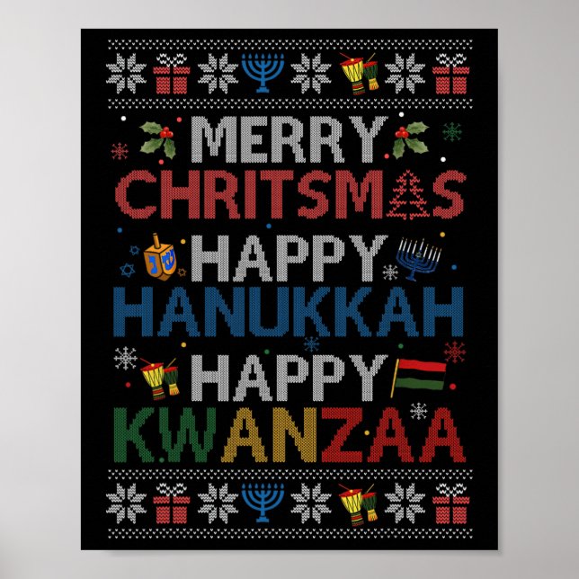God jul Lycklig Hanukkah Lycklig Kwanzaa 6 Poster (Framsidan)