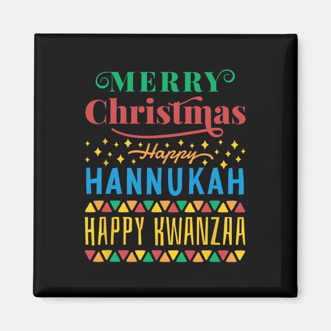 God jul Lycklig Hanukkah Lycklig Kwanzaa 8 Magnet (Framsidan)