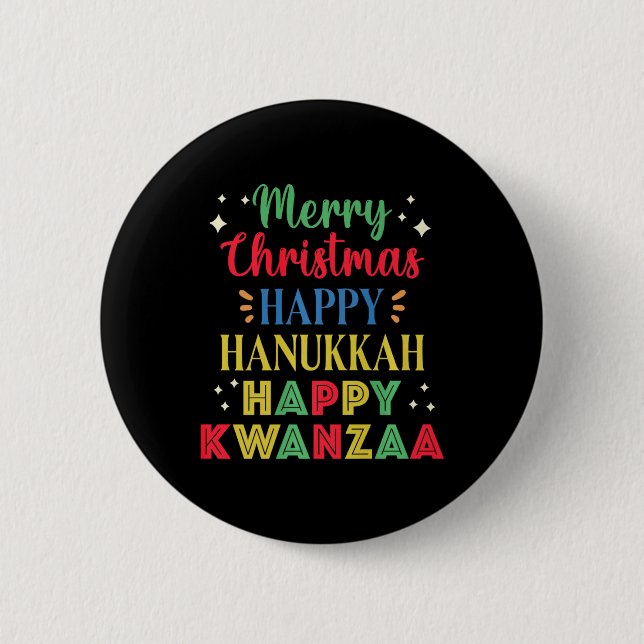 God jul Lycklig Hanukkah Lycklig Kwanzaa 9 Knapp (Framsida)