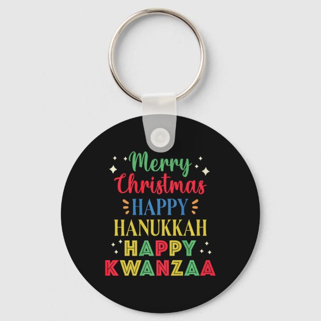 God jul Lycklig Hanukkah Lycklig Kwanzaa 9 Nyckelring (Framsida)