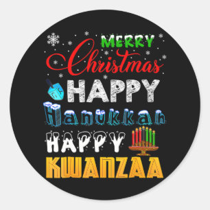 God jul Lycklig Hanukkah Lycklig Kwanzaa Runt Klistermärke