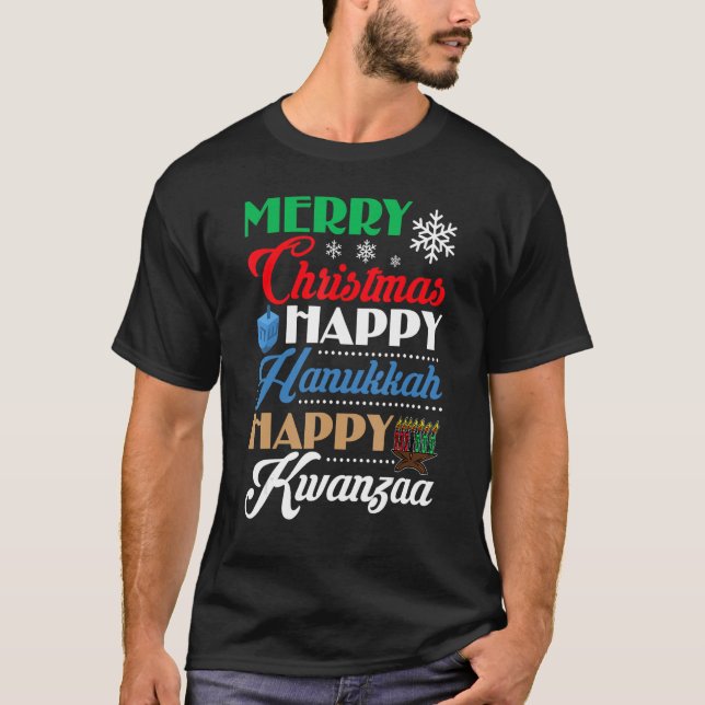 God jul Lycklig Hanukkah Lycklig Kwanzaa T Shirt (Framsida)