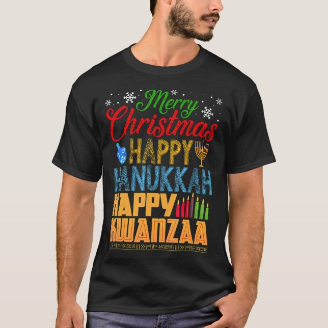 God jul Lycklig Hanukkah Lycklig Kwanzaa T Shirt (Framsida)