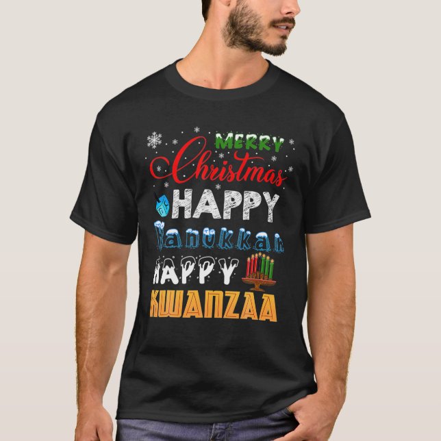 God jul Lycklig Hanukkah Lycklig Kwanzaa T Shirt (Framsida)