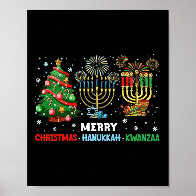 God jul Lycklig Hanukkah och Lycklig Kwanzaa 1 Poster (Framsidan)