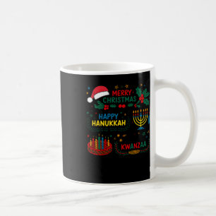 God jul Lycklig Hanukkah och Lycklig Kwanzaa Kaffemugg