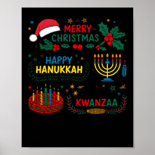 God jul Lycklig Hanukkah och Lycklig Kwanzaa Poster