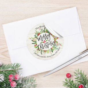 God jul Lycklig Helgdag Holly Wandeans Adress Runt Klistermärke